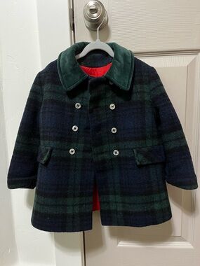 Vintage Green Plaid Wool Child’s Coat and Hat